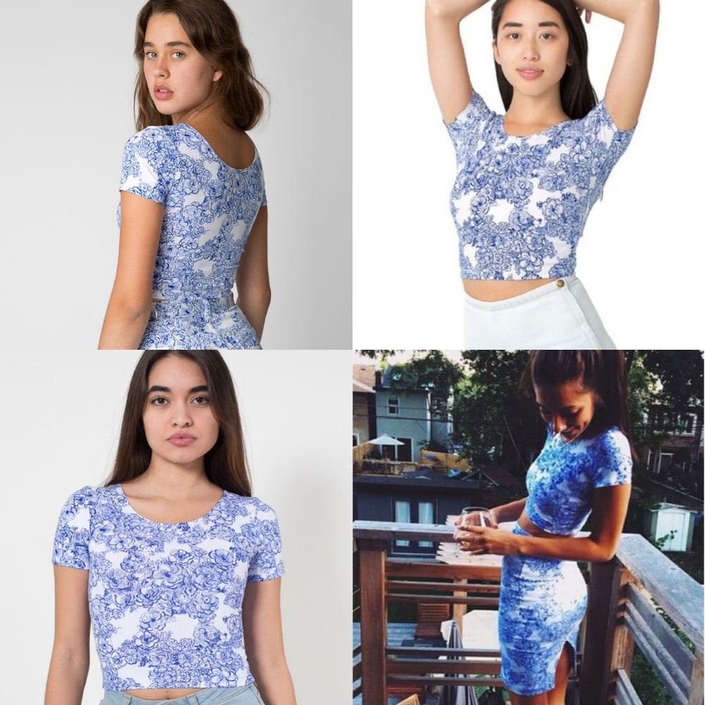 American Apparel blue white crop top xs